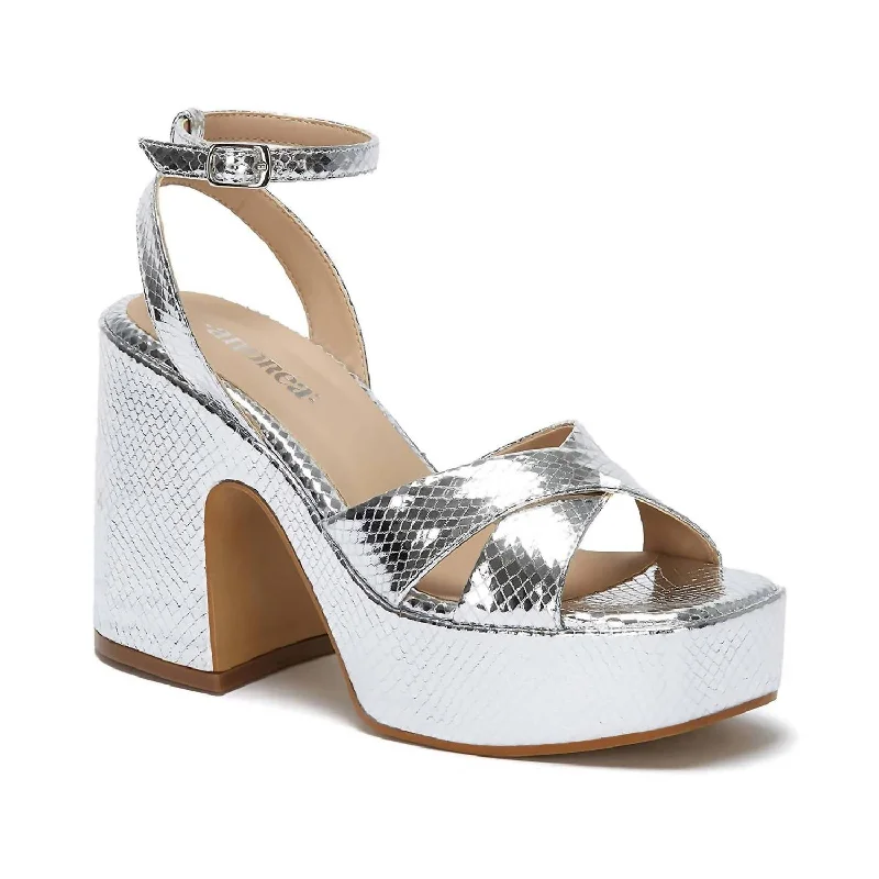 Womne's Metallic Platform Sandals In Metallic Silver Patchwork Shoe Aesthetic  